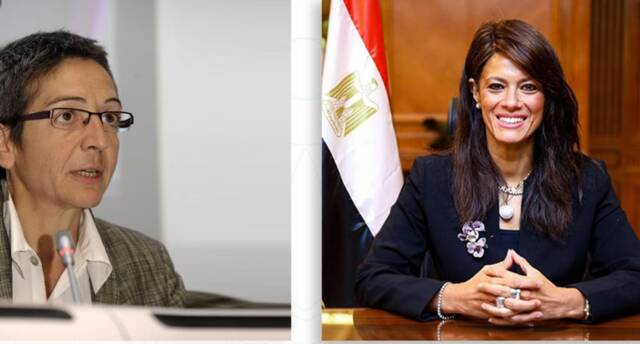 رانيا المشاط وزيرة التخطيط والتنمية الاقتصادية والتعاون الدولي وإيلينا فلوريس نائبة المدير العام للمفوضية الأوروبية ومديرة العلاقات الاقتصادية والمالية الدولية في المفوضية